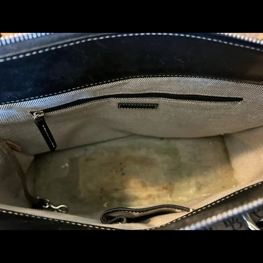 vintage dooney & bourke signature leather and canvas satchel logo